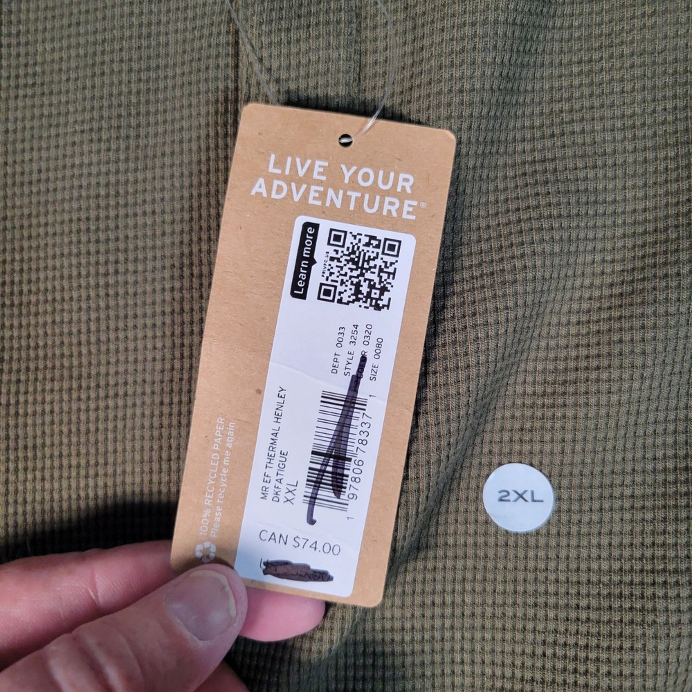 Eddie Bauer Thermal Henley Mens 2XL Dark Fatigue Green Waffle‎ Knit Long Sleeve - Picture 5 of 14